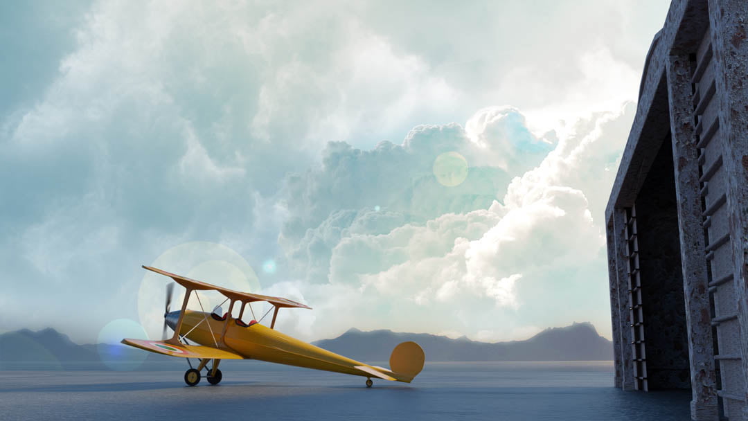 Biplane and Hanger - 3D Model by KARMA Creation